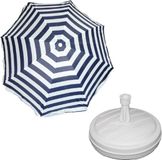Merkloos Parasol - Blauw/wit - D120 cm - incl. draagtas - parasolvoet