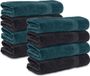 Komfortec handdoeken – Set van 8 - Badhanddoek 50x100 cm - 100% Katoen - Zwart&Petroleumblauw