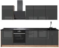 Vicco Complete keukeneenheid Fame-Line, Antraciet Hoogglans/Goudkleurig Eiken, 280 cm