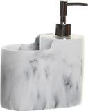 Item International ITEM Zeeppompje met keuken organizer - marmer look - 2 vakken - wit/zilver - polyresin - 15x8x18 cm