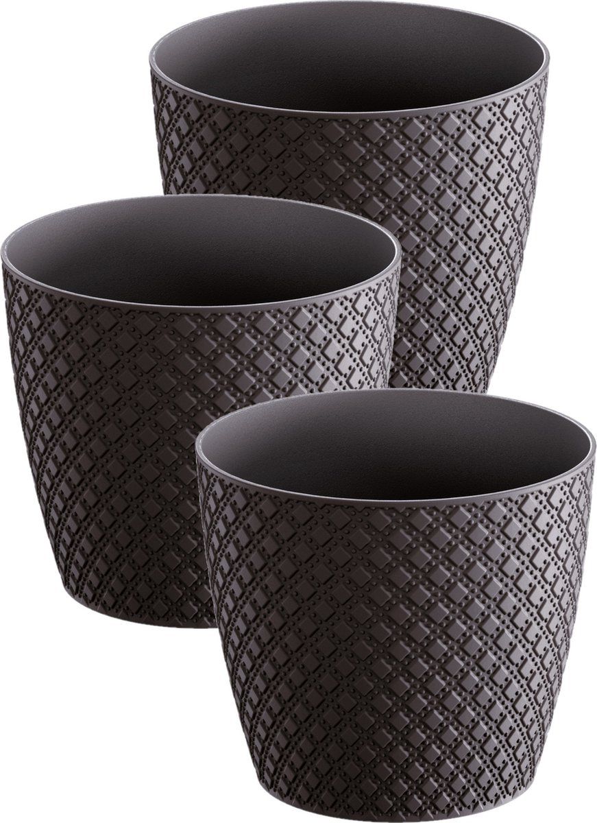 Prosperplast Orient Style Plant Pot Set - 3x Pots - Anthracite - 19cm Diameter