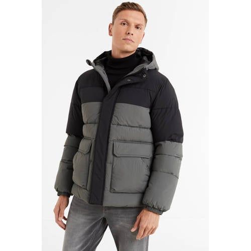 Anytime Gewatteerde Colourblock Jas Grijs/Zwart