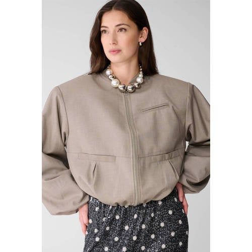 Shoeby Oversized Bomberjack Beige met Backprint van Sierparels