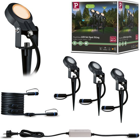 Paulmann Plug & Shine LED-tuinspots Sting Basisset Insect-vriendelijk IP67 2200K 3x6,3W 75VA Antraciet