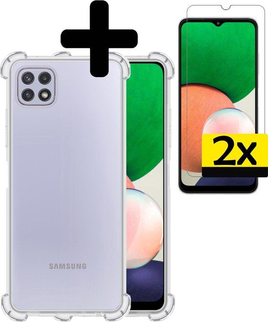 LUQ Hoesje Samsung Galaxy A22 4G - Shockproof Case - Siliconen - Transparant + 2x Screenprotector