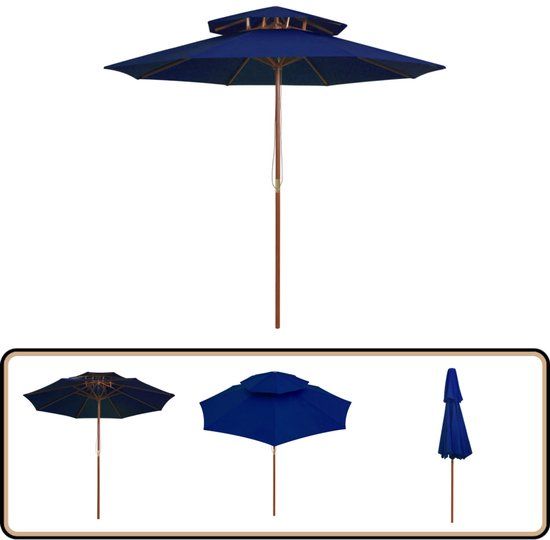 vidaXL Parasol dubbeldekker met houten paal 270 cm blauw