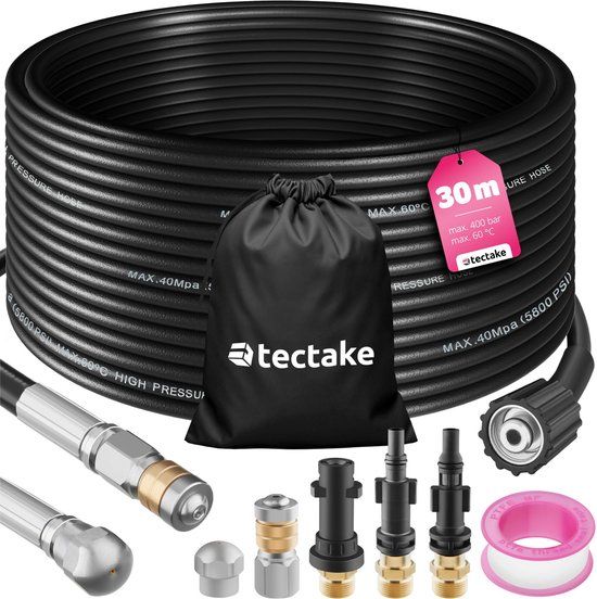 tectake® Rioolslang - Leidingreinigingsslang 2x Mondstuk - 30 meter