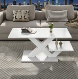 STILVORA Salontafel - Hoogglans - Dubbel Tafelblad - X-Vormig Design - MDF - Wit - 100x48x45 Cm
