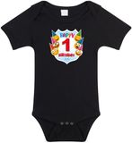 Bellatio Decorations Shoppartners Bv Happy birthday 1e verjaardag rompertje - 1 jaar - met emoticons - zwart - baby - kraamcadeau 92