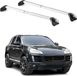 Omac Barres de toit transversales certifiées Tüv pour Porsche Cayenne I 2003-2010 – Verrouillables (4 antivols) – Charge max 100 kg – Sangle inox + protection caoutchouc argent