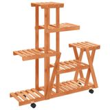 VidaXL Plantenstandaard met wielen 95x25x101 cm massief vurenhout