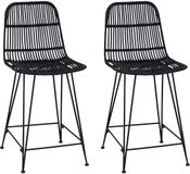vidaXL Barkruk 2 stuks Zwart Riet en Staal 44 x 54 x 96 cm