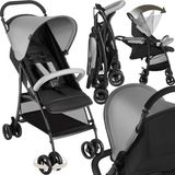 tectake® Buggy - Kinderwagen - Inklapbaar, 5-Puntsgordel, Verstelbare rugleuning en beensteun - Met rem, lichtlopende wielen - Praktische opbergmand - Zwart/grijs