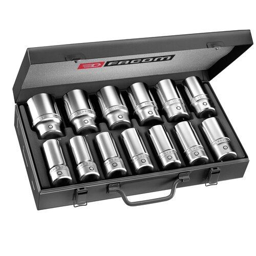 Koffer lange 6-kant metrische doppen 3/4" - 12 stuks