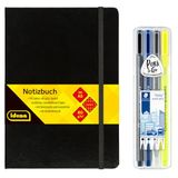 Idena 90327 - notitieboek DIN A5 met 192 pagina's, geruit, incl. Staedtler Triplus Mobile Office Set met fineliner, balpen, vulpotlood en markeerstift