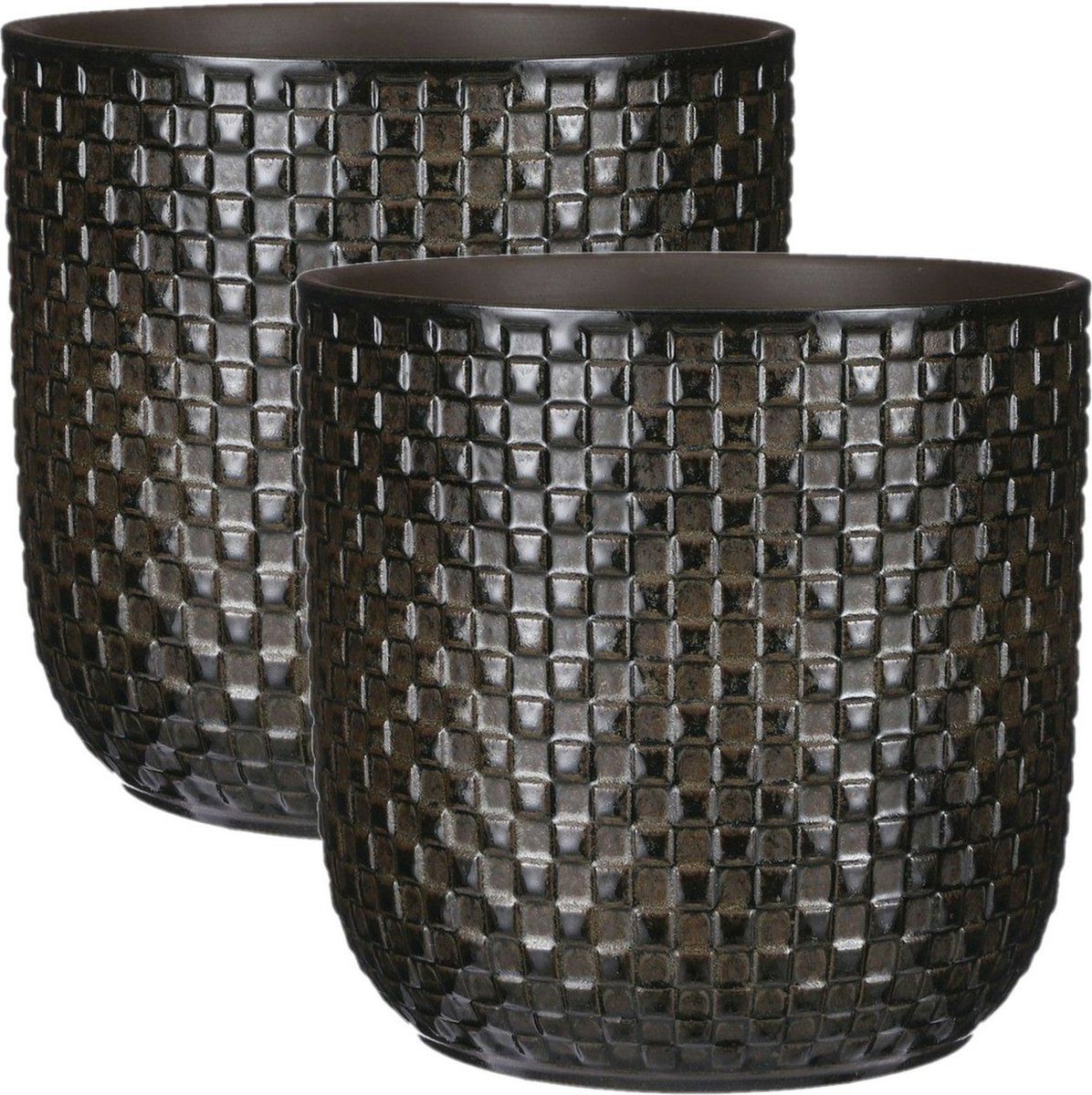 Mica Decorations - Plantenpotten/bloempotten 2x stuks - Keramiek zwart - D22/H21 cm