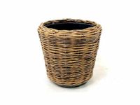 Van Der Leeden Planten/bloemen mand - rond - rotan - gevlochten riet - D40 x H39 cm - drypot
