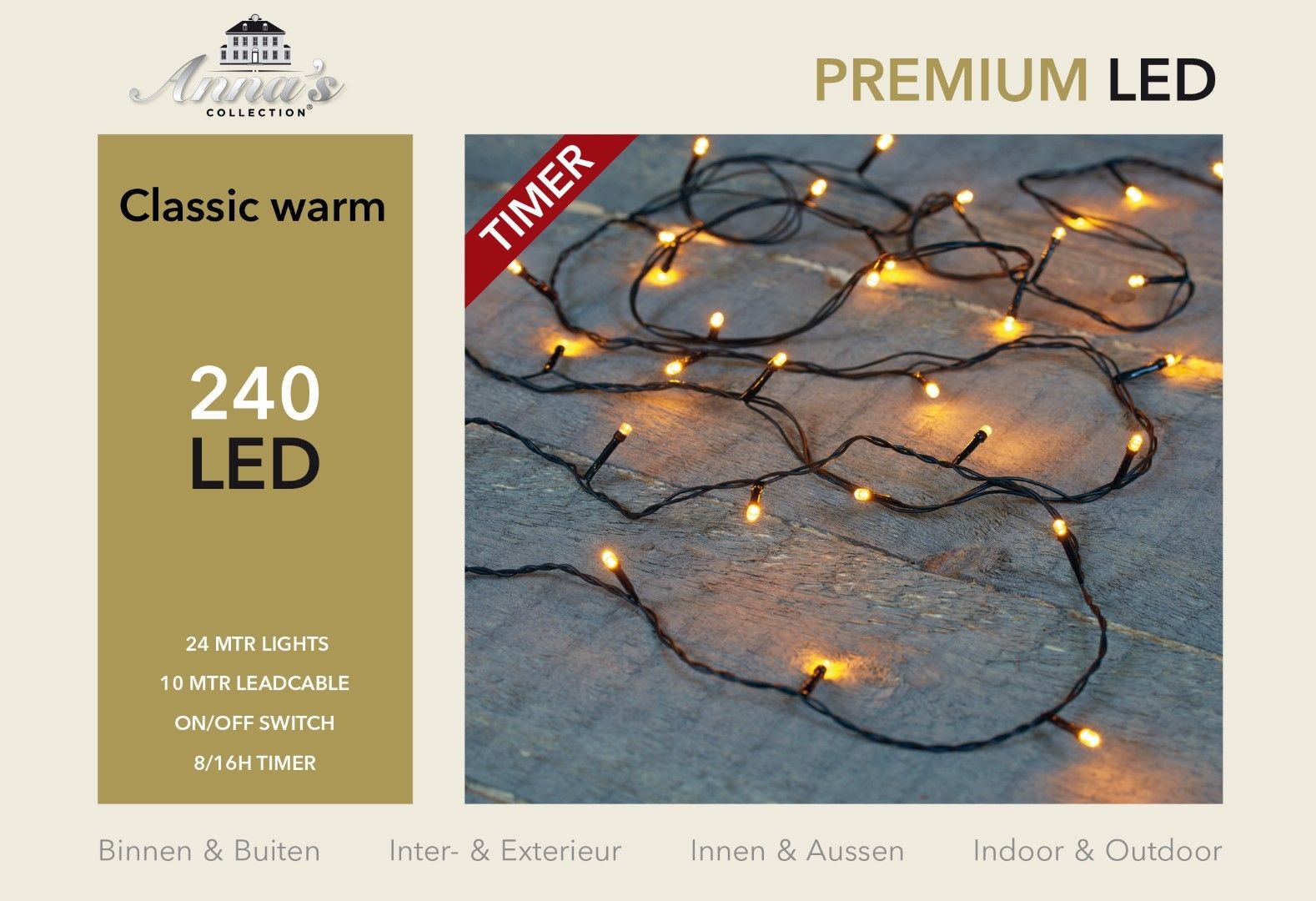 Anna's Collection LED Kerstverlichting - 240 Lampjes - 24 Meter - Zwart Snoer - Warm Wit - Timer