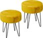 Unique Living 2x Pouf Davy Velours Ocre Jaune Métal/Tissu D35 x H40 cm