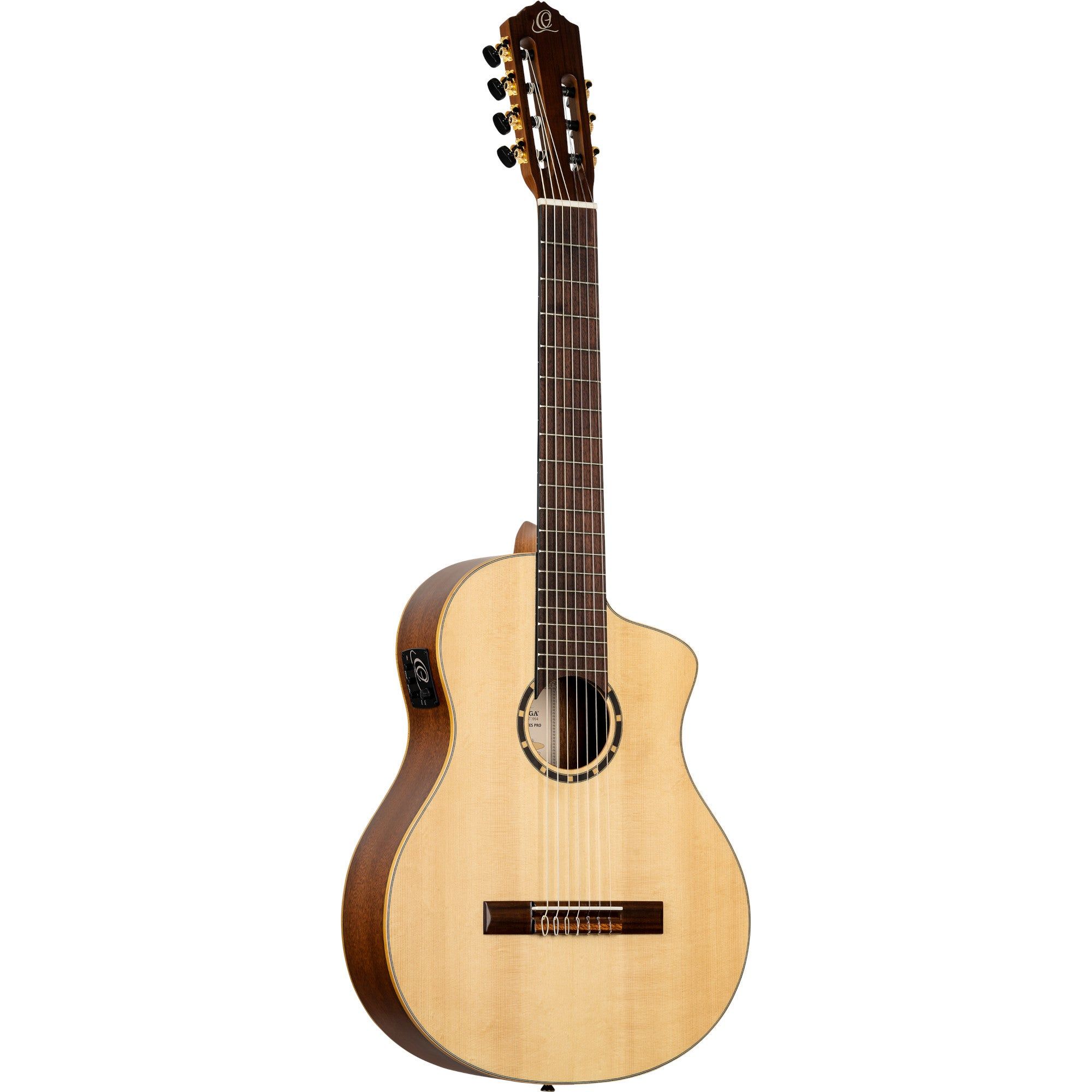 Ortega Family Series Pro RCE133-7 7-String Guitar - 7-String Acoustic-Electric Classical Guitar with Gig Bag