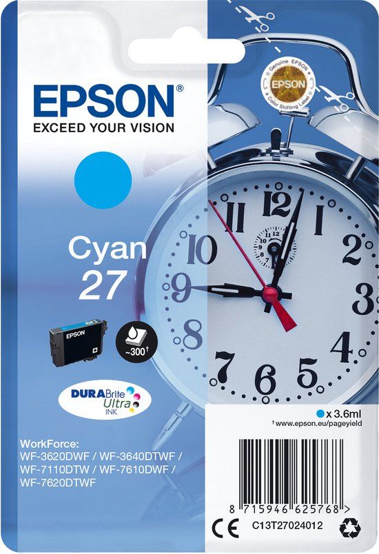 Epson Alarm clock Singlepack Cyan 27 DURABrite Ultra Ink single pack / cyaan