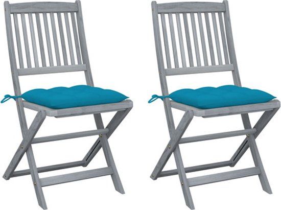 vidaXL Set van 2 klapstoelen met kussens, massief acaciahout, lichtblauw