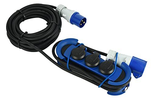 Electraline 62575 Professionele stekkerdoos/verlenging voor buiten, CEE-stekker, CEE-stopcontacten + 3 geaarde stopcontacten, 10 m rubberen kabel H07RN-F 3G1.5, geschikt voor camping