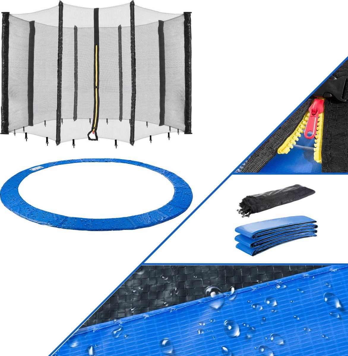 Arebos Trampoline Veiligheidsnet+Randafdekking 366 cm - Blauw/Zwart