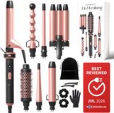 Sansbeauté® 7-in-1 Krultang met Klem en Wafeltang - Zwart met roségoud