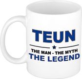 Bellatio Decorations Teun cadeau mok - man myth legend - naam koffiemok / beker - wit en blauw - 300 ml - verjaardag
