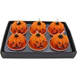 Dekohelden24 Theelicht - kaarsen, figuurkaarsen, herfstkaars, Halloweenkaars, Halloween-decoratie, theelichtkaarsen als pompoen als set van 6 in oranje, levering 6 kaarsen, afmetingen per pompoen 4 x
