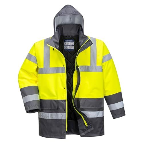 Portwest Hi-Vis Contrast Werkkleding Verkeersjas Jas Geel XS