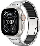 Strap-it Titanium mecha hybride band geschikt voor Apple Watch (Series 12/11/10), (Ultra 4/3/2/1), (SE 3/2/1), (Series 9/8/7/6/5/4) - 44/45/46/49mm - Titanium/Noir