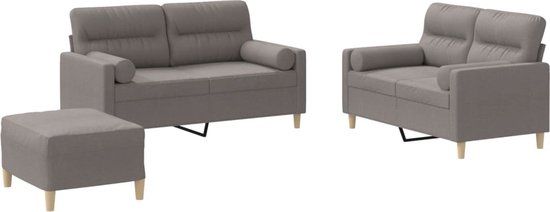 vidaXL 3-delige Loungeset met kussens stof taupe