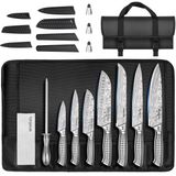 Couteaux de cuisine Set de couteaux professionnel - 12 pièces - Acier inoxydable - Avec rouleau à couteaux pour le camping et le barbecue