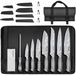 Couteaux de cuisine Set de couteaux professionnel - 12 pièces - Acier inoxydable - Avec rouleau à couteaux pour le camping et le barbecue