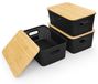 Boîtes de rangement avec couvercle en bambou - Set de 3 - 5 L - Noir