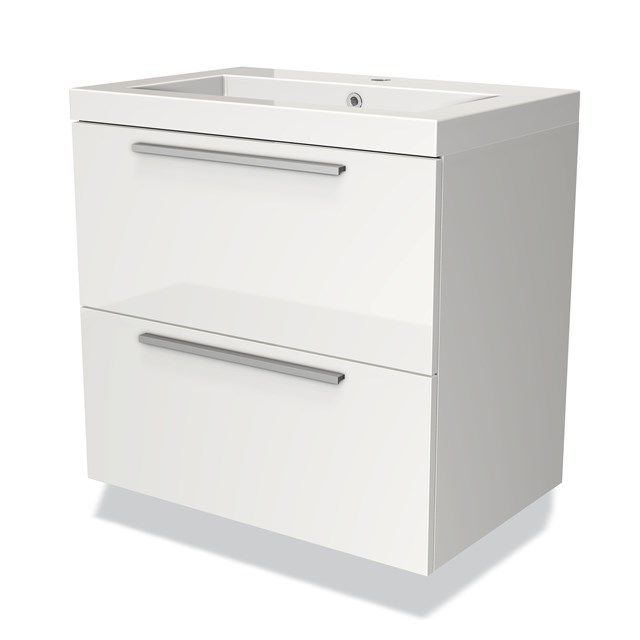 Maxaro Badkamermeubel 70cm Modulo Hoogglans Wit 2 Lades Vlak Wastafel Mineraalmarmer