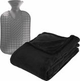 Atmosphera Fleece deken/plaid Zwart 130 x 180 cm en kruik 2 liter