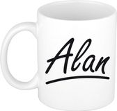 Bellatio Decorations Alan Naam koffiemok - beker - met sierlijke letters - wit