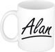 Bellatio Decorations Alan Naam koffiemok - beker - met sierlijke letters - wit