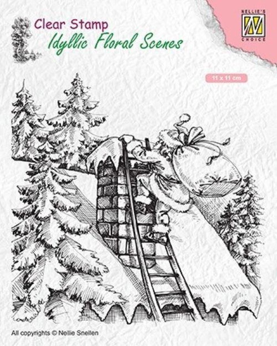 Nellie`s Choice IFS018 Idyllic Floral Scene Clearstamp Nellie Snellen - stempel kerstman Santa Claus Kerstmis