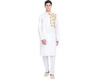 Traditionele Indiase Kurta Pyjama Set pour Hommes - Tuniek et Pantalon en Coton - Blanc - Uni - Manches longues - Col classique - Boutons - Coton - 3XL