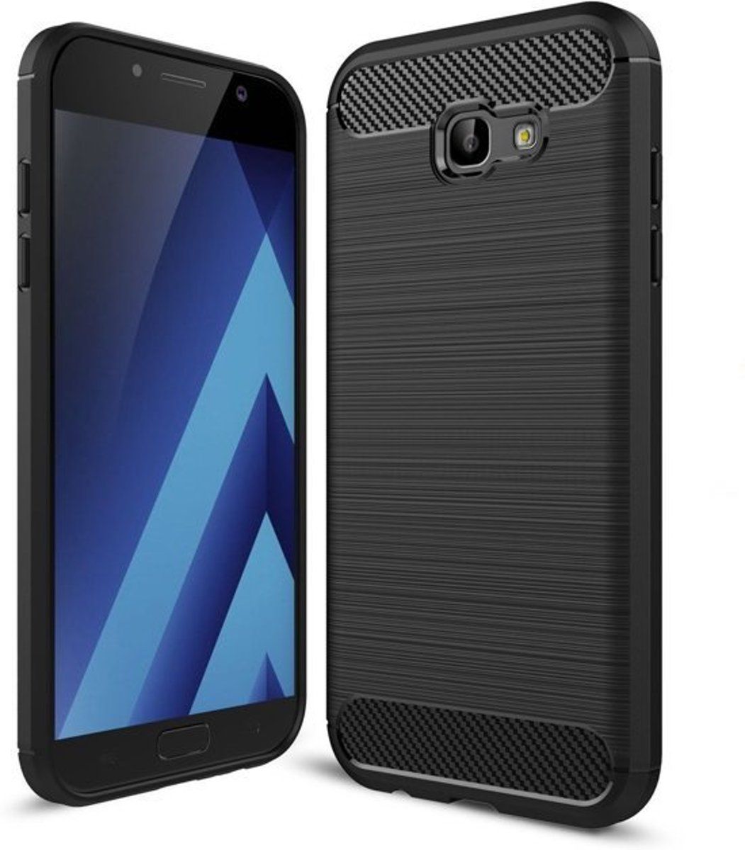 iCall Samsung Galaxy A7 2017 Geborsteld Siliconen TPU Hoesje Zwart Rugged Armor