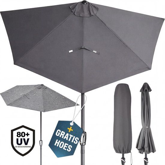 Kingsleeve Somultishop Balkon parasol, halve parasol, muur parasol, Antraciet