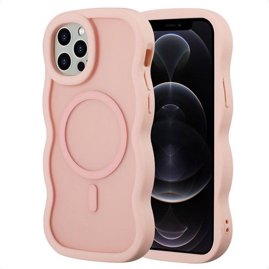 Selencia Wavy Case - Golvend Hoesje geschikt voor Apple iPhone 12 Pro / 12 - Soft Pink