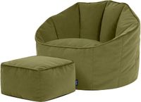 icon - Sirena Zitzak met Poef - Accent Fauteuil - Fluweel - Oliefgroen
