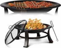 Merkloos / Sans marque J&R Vuurschaal - BBQ - Vuurtafel - Vuurkorf - BBQ rooster - 2in1 - Outdoor vuurschaal - Pook - Draagbaar - Zwart