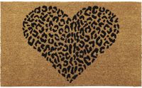 Luance Tapis de porte Cœur - Marron - Fibre de coco - Cœur léopard - Rectangulaire - 75 x 45 cm