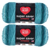 Red Heart Super Saver Jumbo Deep Teal Ombre Garen - 2 stuks van 283 g/10 oz - Acryl - 4 Medium (kamgaren) - 400 meter - Breien/haken